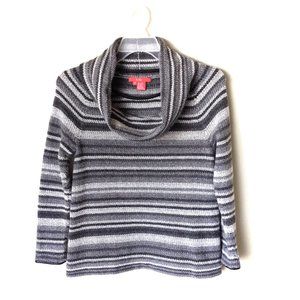 Etc-Gray Striped Wool Blend Cowl Neck Sweater